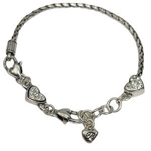 Brighton Silver Tone Heart Slide Charm Chain Bracelet,  7.75”